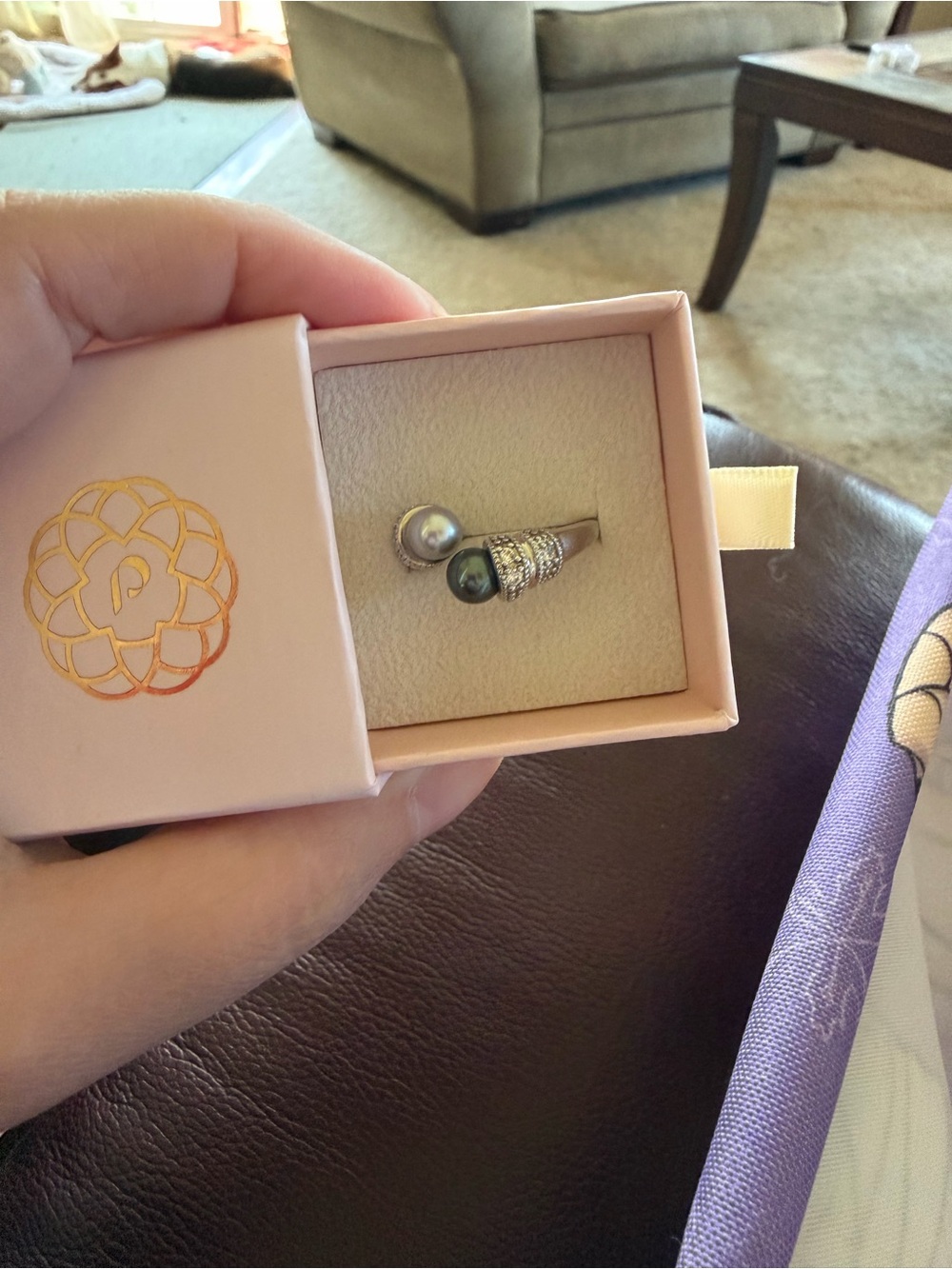 Pearl Accent Open Ring with Two-Tone Pearls